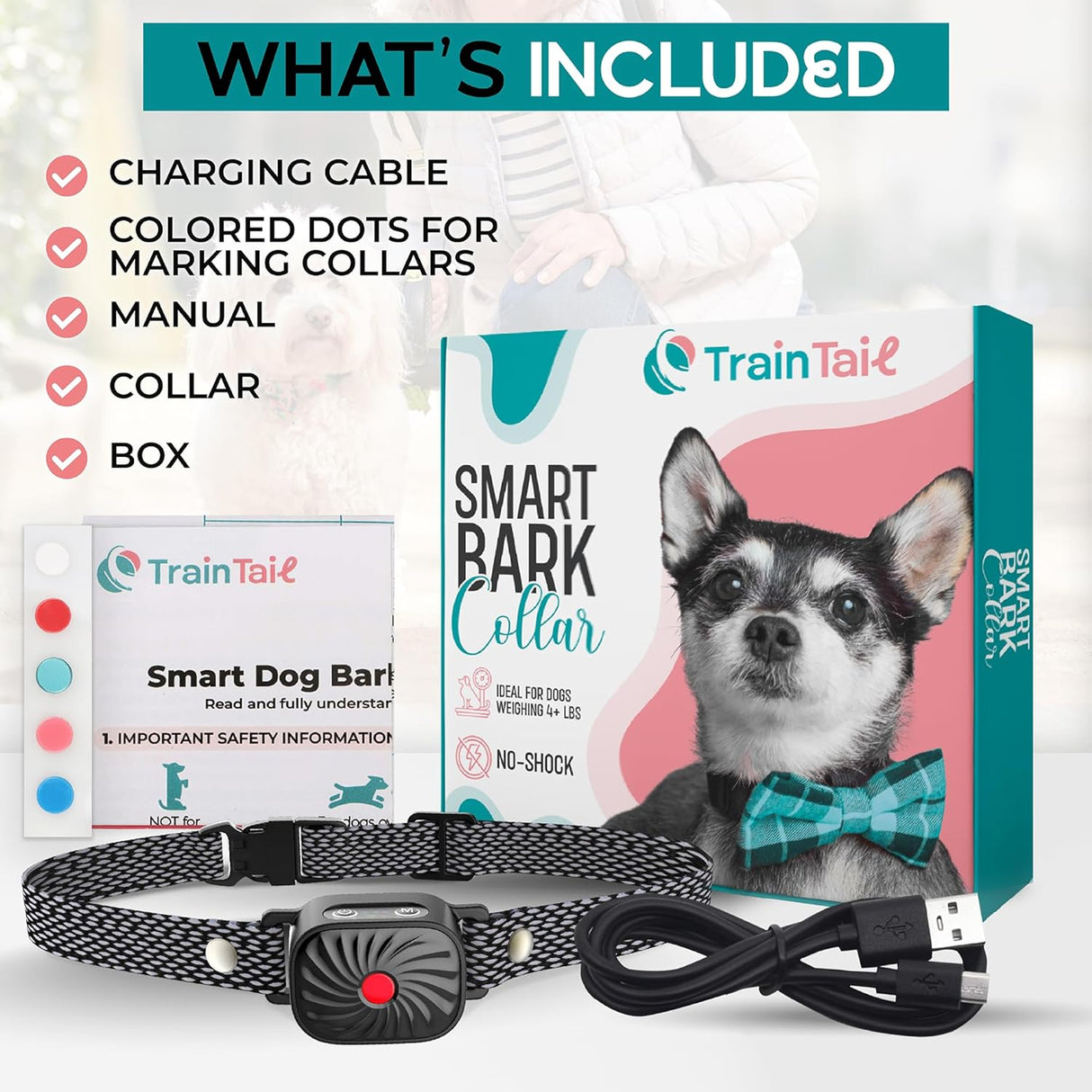 CANINECARE BarkEase Anti-Bark Halsband - Humanere Anti-Blaf Oplossing voor Kleine Honden