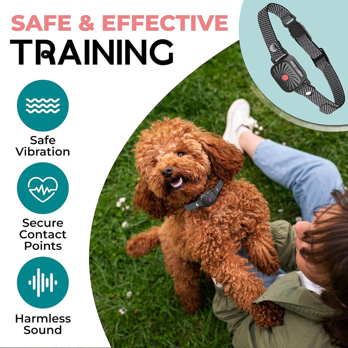 CANINECARE BarkEase Anti-Bark Halsband - Humanere Anti-Blaf Oplossing voor Kleine Honden