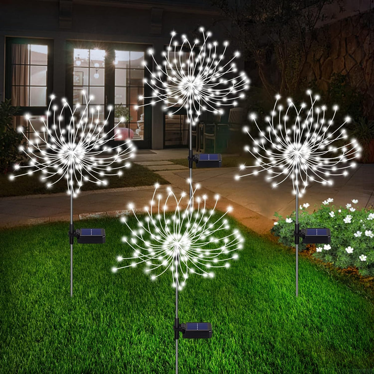 4 Stuks Solar Vuurwerk Tuinlampen - Weerbestendige LED Decoratieve Verlichting, Zonne-energie voor Tuin en Patio