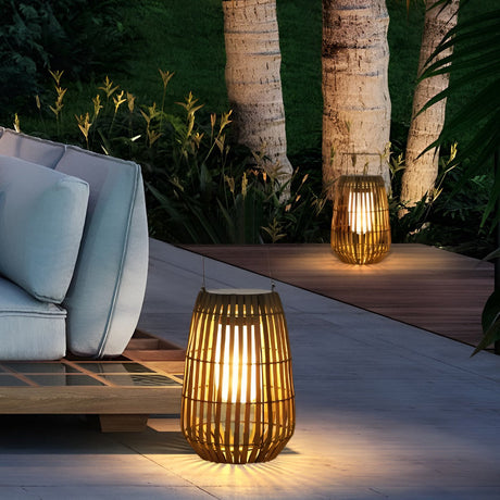 Rattan Draagbare Lantaarnvormige LED Waterdichte Zonnebuitenlampen