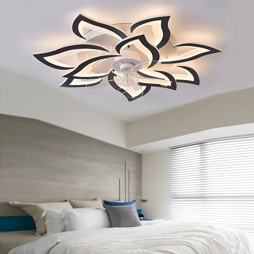 Creatieve Bloemvormige Drie Stappen Dimbare LED Scandinavische Plafondventilator Lampen