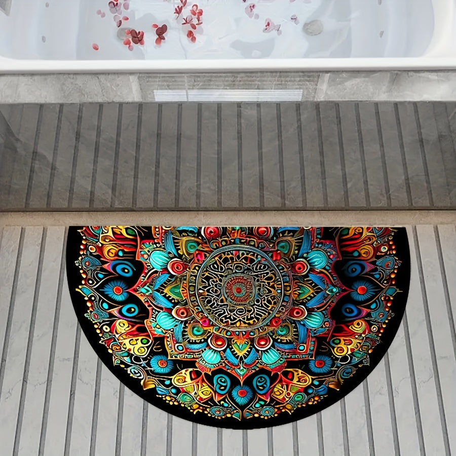 Bohemian Mandala Deurmat Halfrond - Waterdicht, Antislip, Wasbaar - Ideaal voor Binnen en Buiten