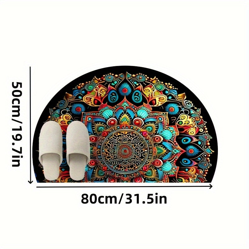Bohemian Mandala Deurmat Halfrond - Waterdicht, Antislip, Wasbaar - Ideaal voor Binnen en Buiten