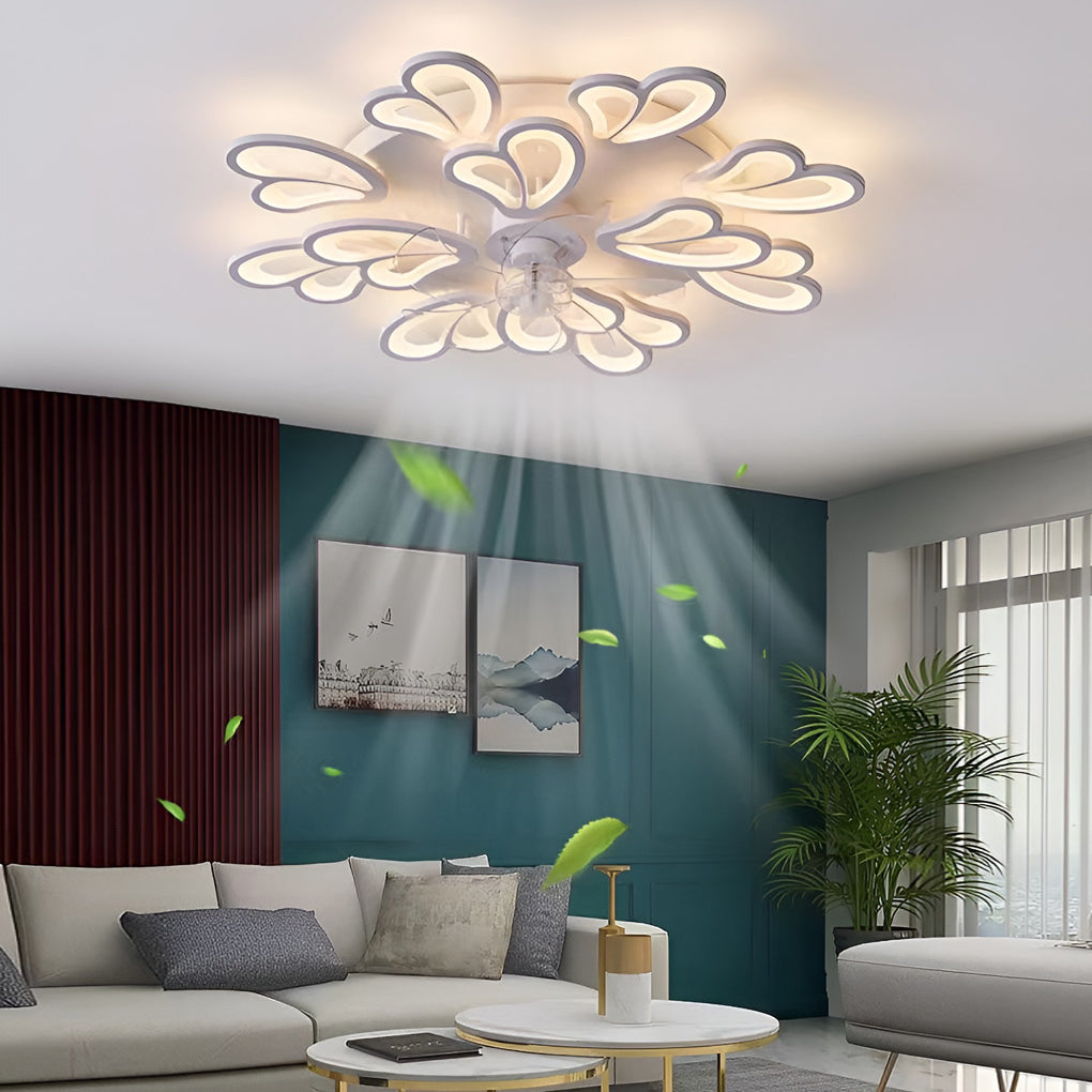 Creatieve Bloemvormige Drie Stappen Dimbare LED Scandinavische Plafondventilator Lampen