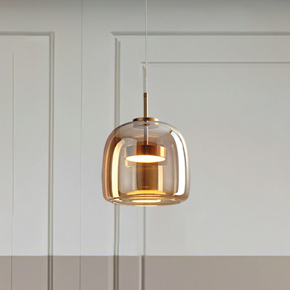 AmberGlow - Vintage LED Hanglamp van Goud Metaal en Glas | Retro Sfeerverlichting voor Slaapkamer en Woonkamer