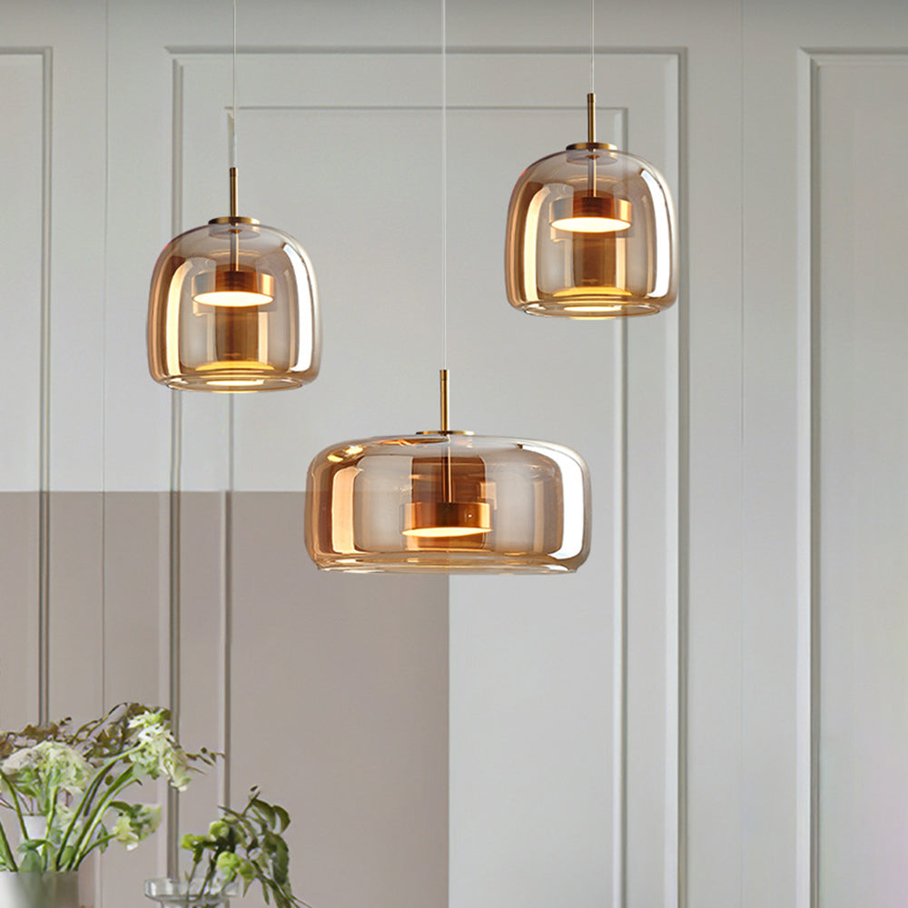 AmberGlow - Vintage LED Hanglamp van Goud Metaal en Glas | Retro Sfeerverlichting voor Slaapkamer en Woonkamer