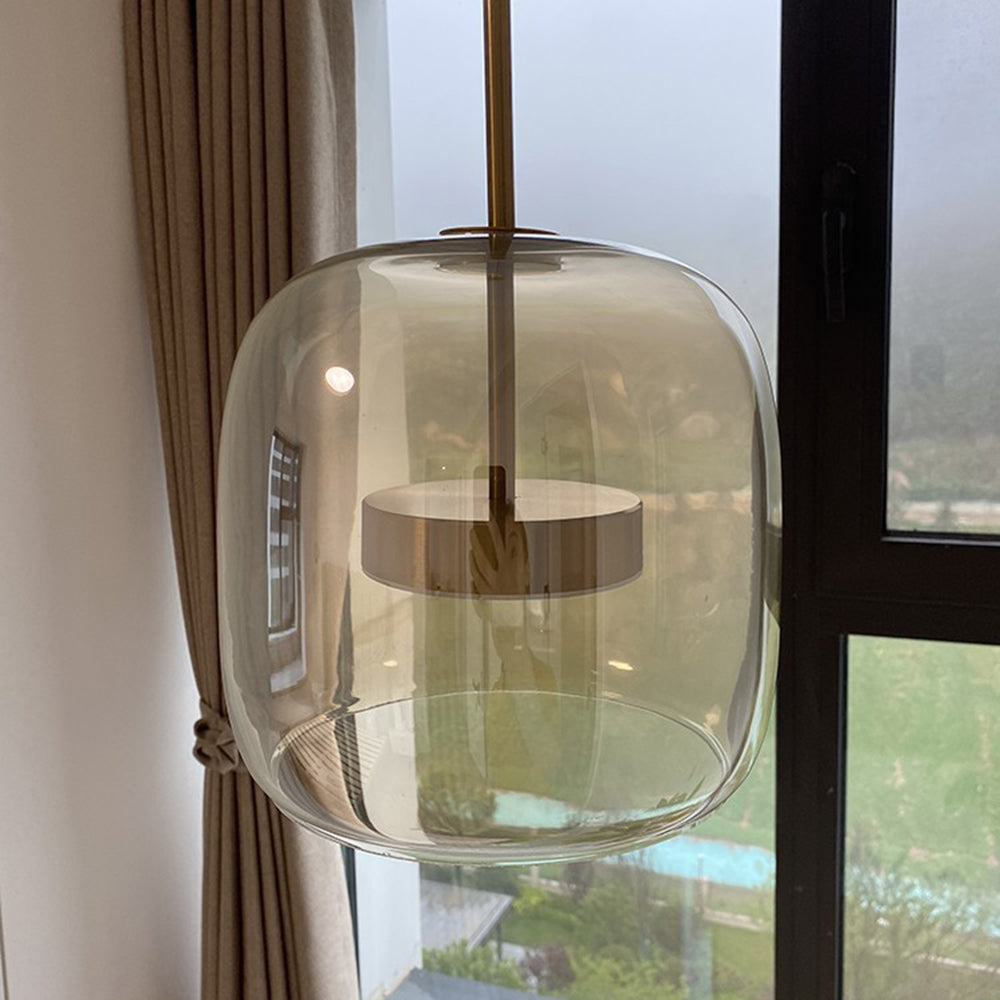 AmberGlow - Vintage LED Hanglamp van Goud Metaal en Glas | Retro Sfeerverlichting voor Slaapkamer en Woonkamer