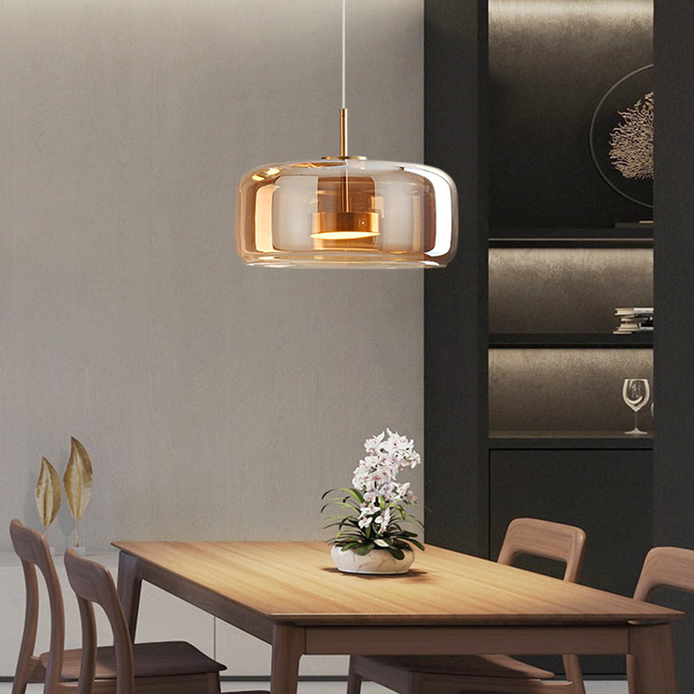 AmberGlow - Vintage LED Hanglamp van Goud Metaal en Glas | Retro Sfeerverlichting voor Slaapkamer en Woonkamer
