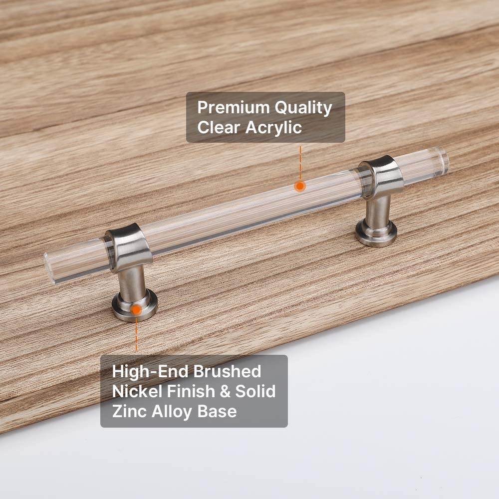 10 Pack Clear Acryl Geborsteld Nikkel Kastgrepen voor Badkamer