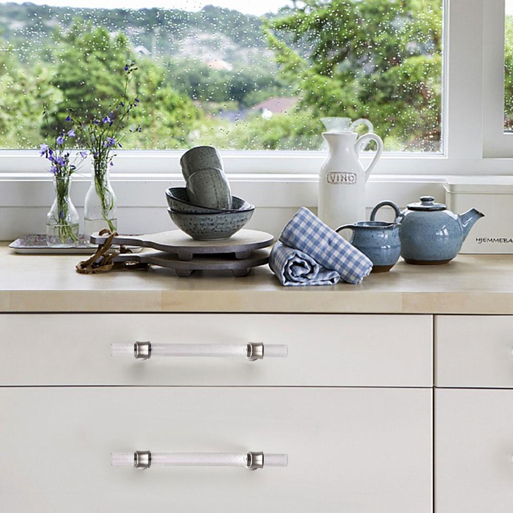 10 Pack Clear Acryl Geborsteld Nikkel Kastgrepen voor Badkamer