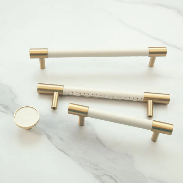 Messing Massief Lederen Handgemaakte Kastgrepen Ladeknoppen