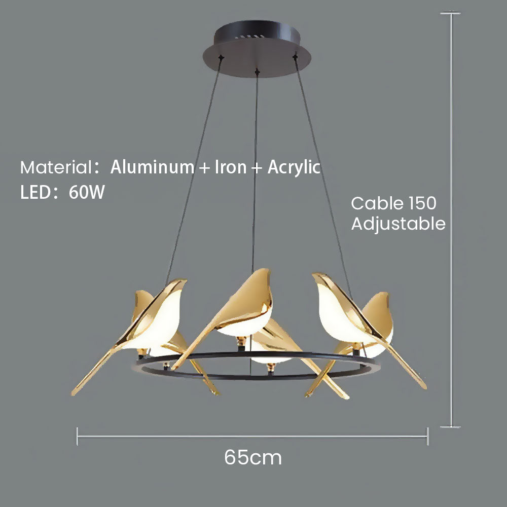 Creatieve LED Hanglamp met Vogels - Gouden Cirkelslinger voor Eetkamer, Woonkamer en Slaapkamer