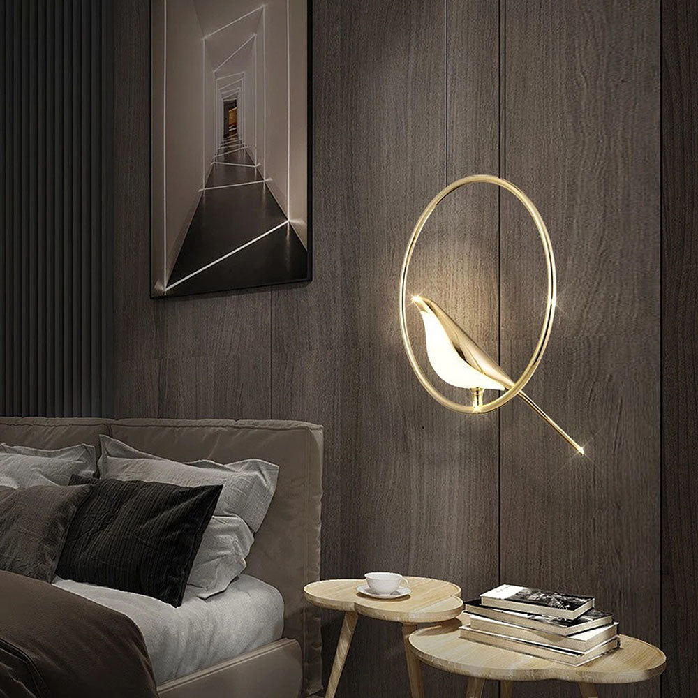 Creatieve LED Hanglamp met Vogels - Gouden Cirkelslinger voor Eetkamer, Woonkamer en Slaapkamer