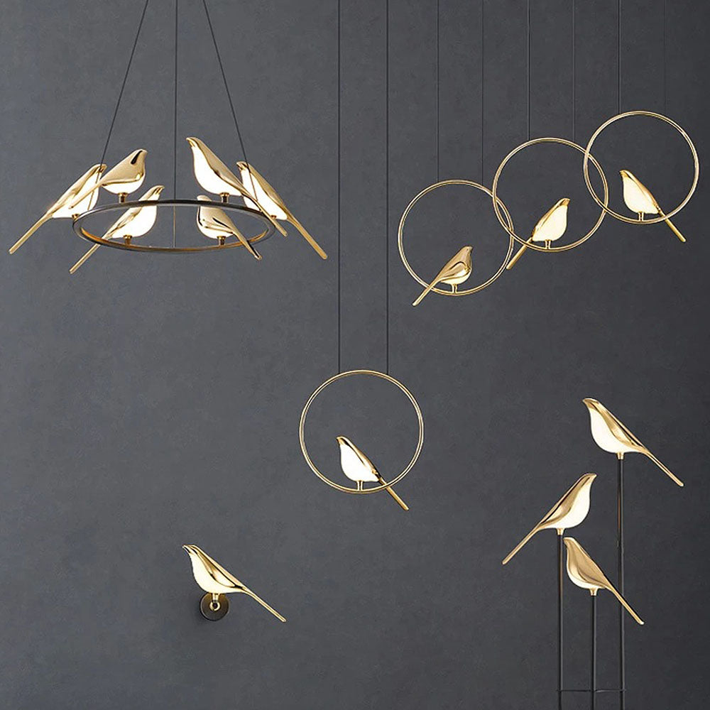 Creatieve LED Hanglamp met Vogels - Gouden Cirkelslinger voor Eetkamer, Woonkamer en Slaapkamer