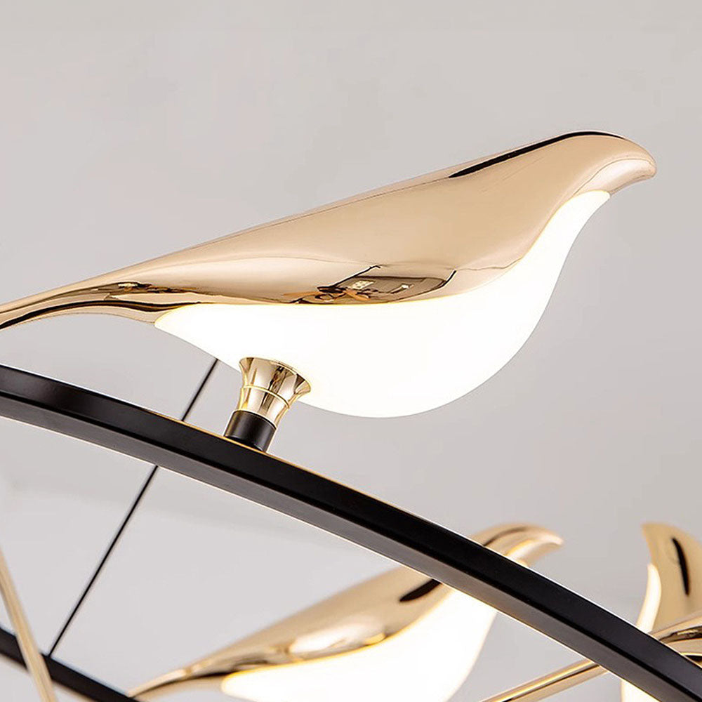 Creatieve LED Hanglamp met Vogels - Gouden Cirkelslinger voor Eetkamer, Woonkamer en Slaapkamer