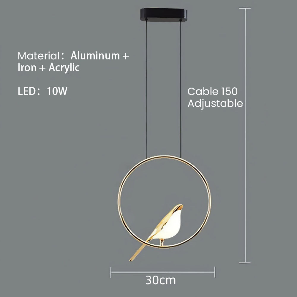 Creatieve LED Hanglamp met Vogels - Gouden Cirkelslinger voor Eetkamer, Woonkamer en Slaapkamer