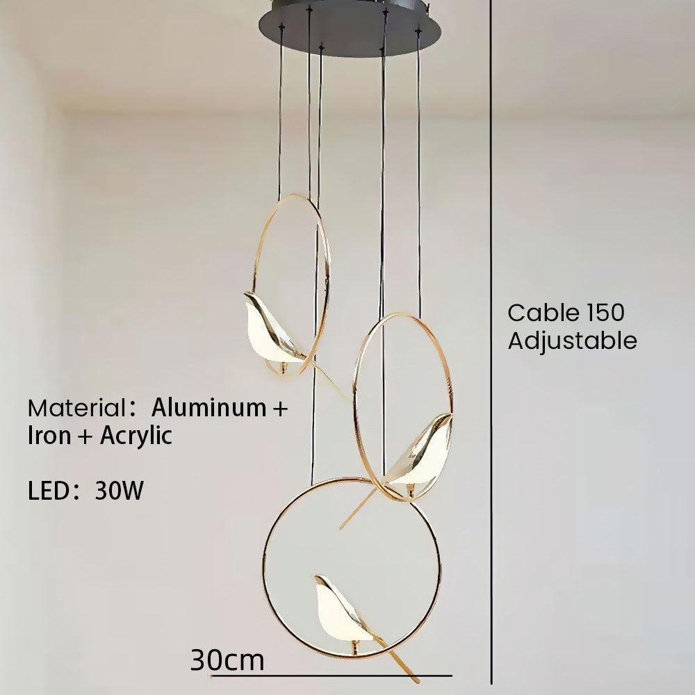 Creatieve LED Hanglamp met Vogels - Gouden Cirkelslinger voor Eetkamer, Woonkamer en Slaapkamer