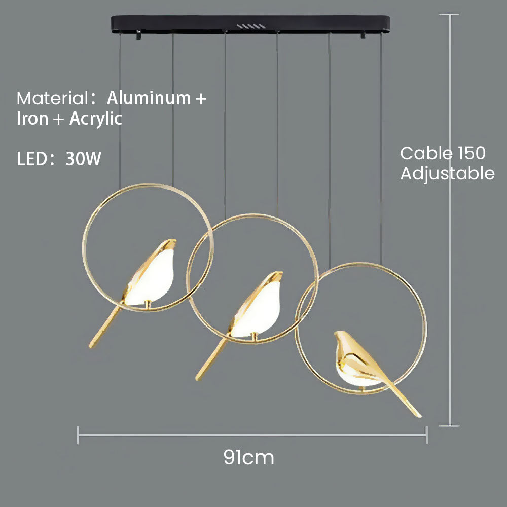Creatieve LED Hanglamp met Vogels - Gouden Cirkelslinger voor Eetkamer, Woonkamer en Slaapkamer