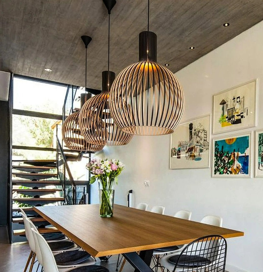 Handgemaakte Houten Hanglampen