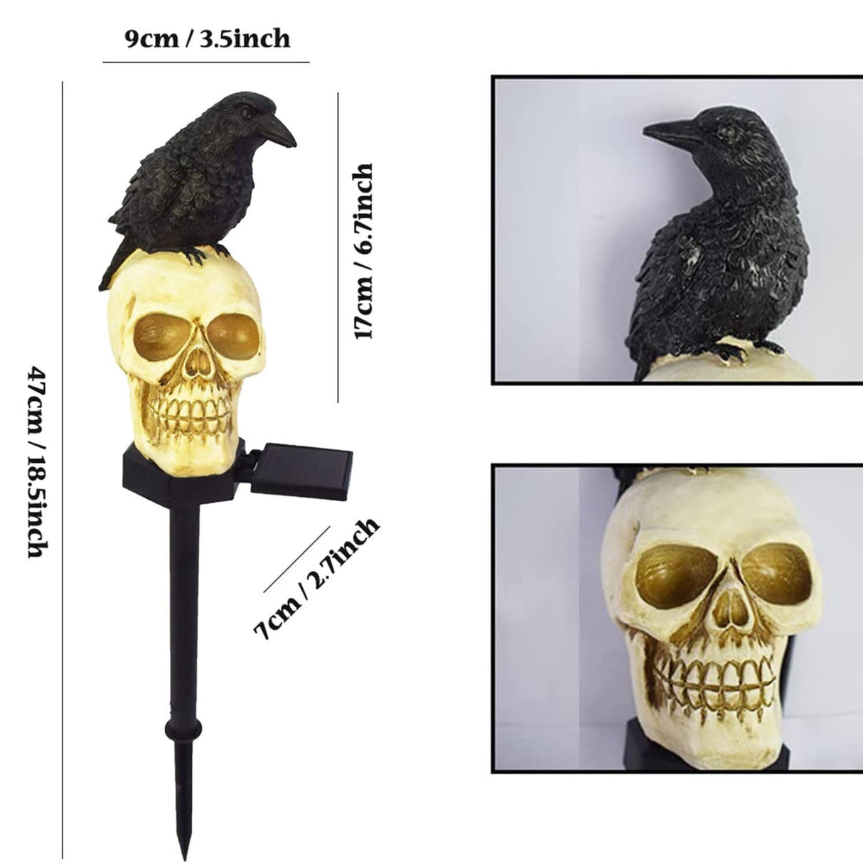 Solar Schedel & Kraaien Tuinverlichting | Weerbestendige Zonne-energie Halloween Decoraties met Automatisch Opladen