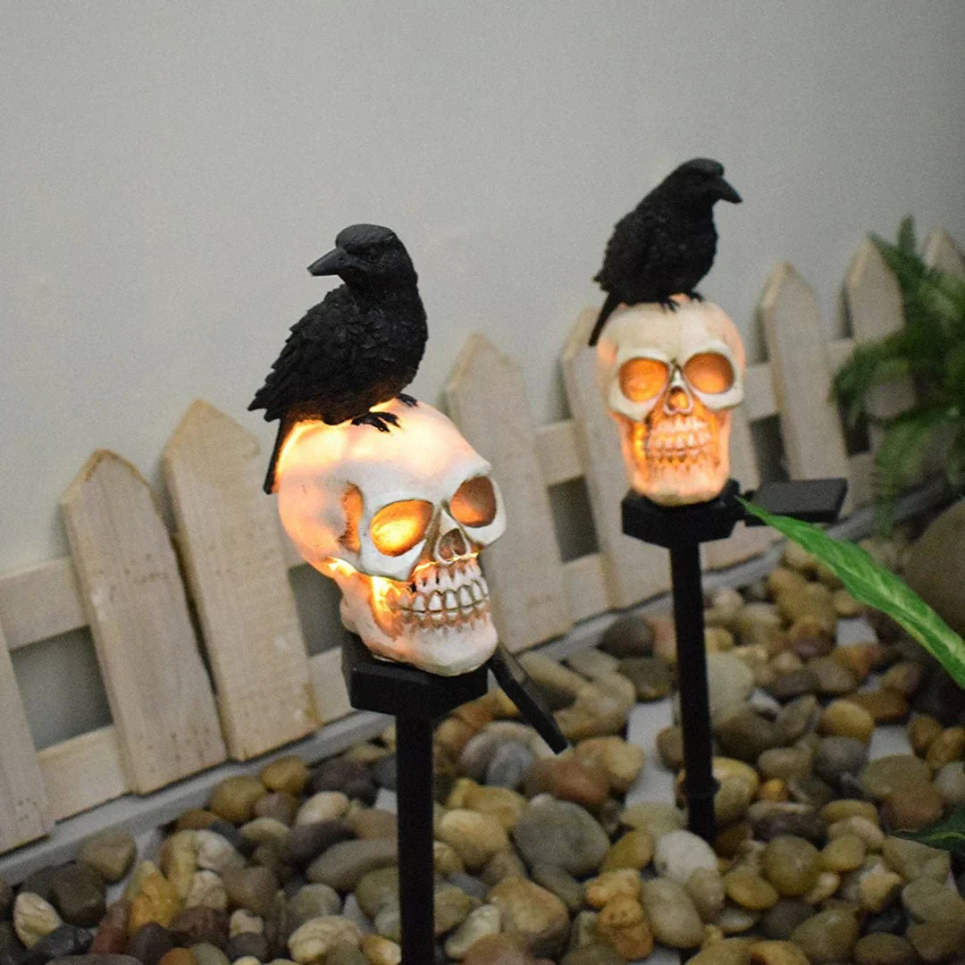 Solar Schedel & Kraaien Tuinverlichting | Weerbestendige Zonne-energie Halloween Decoraties met Automatisch Opladen