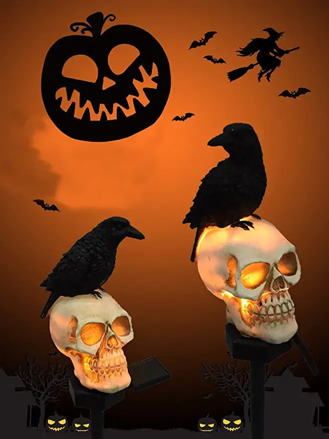 Solar Schedel & Kraaien Tuinverlichting | Weerbestendige Zonne-energie Halloween Decoraties met Automatisch Opladen