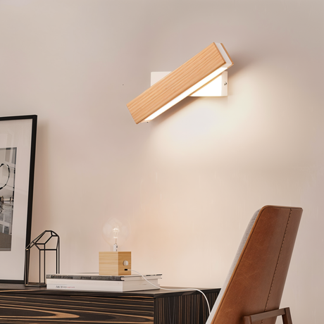 TwistLED 360° Draaibare Wandlamp - Modern Hout en IJzer LED Verlichting voor Woonkamer, Slaapkamer of Gang