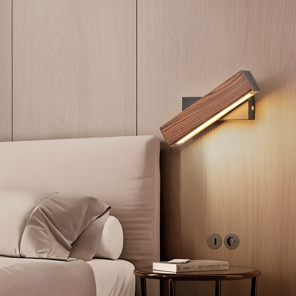 TwistLED 360° Draaibare Wandlamp - Modern Hout en IJzer LED Verlichting voor Woonkamer, Slaapkamer of Gang