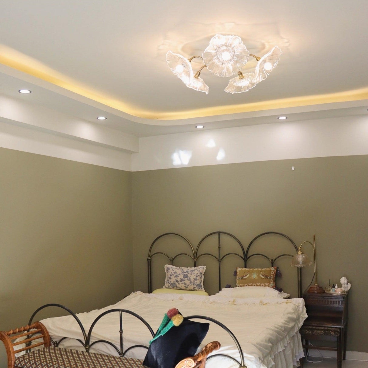 Vintage Lotusblad Glazen Plafondlamp