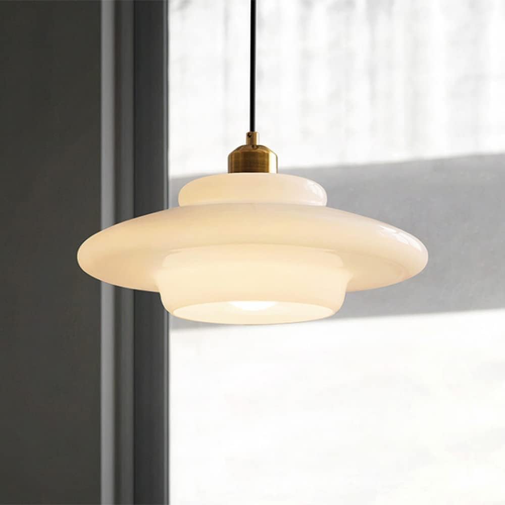 Art Deco Melkwit Glazen Hanglamp voor Keukeneiland