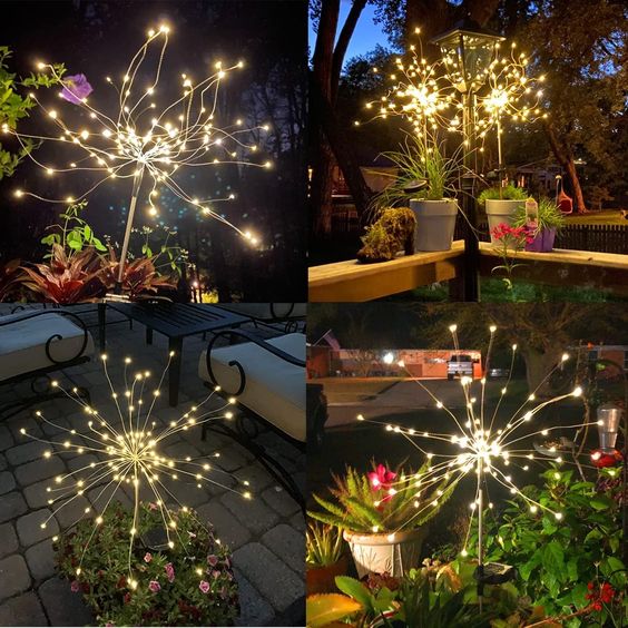 4 Stuks Solar Vuurwerk Tuinlampen - Weerbestendige LED Decoratieve Verlichting, Zonne-energie voor Tuin en Patio