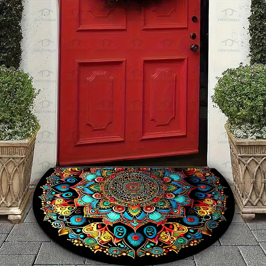 Bohemian Mandala Deurmat Halfrond - Waterdicht, Antislip, Wasbaar - Ideaal voor Binnen en Buiten