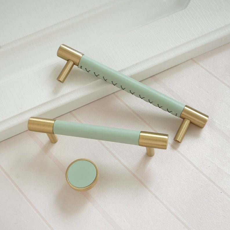 Messing Massief Lederen Handgemaakte Kastgrepen Ladeknoppen