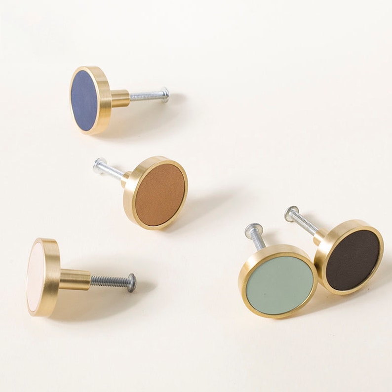 Messing Massief Lederen Handgemaakte Kastgrepen Ladeknoppen