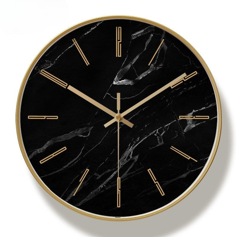 Marmere Luxe Wandklok - Moderne Stijlvolle Design Klok met Stil Uurwerk en Glazen Spiegel, 30 cm Diameter