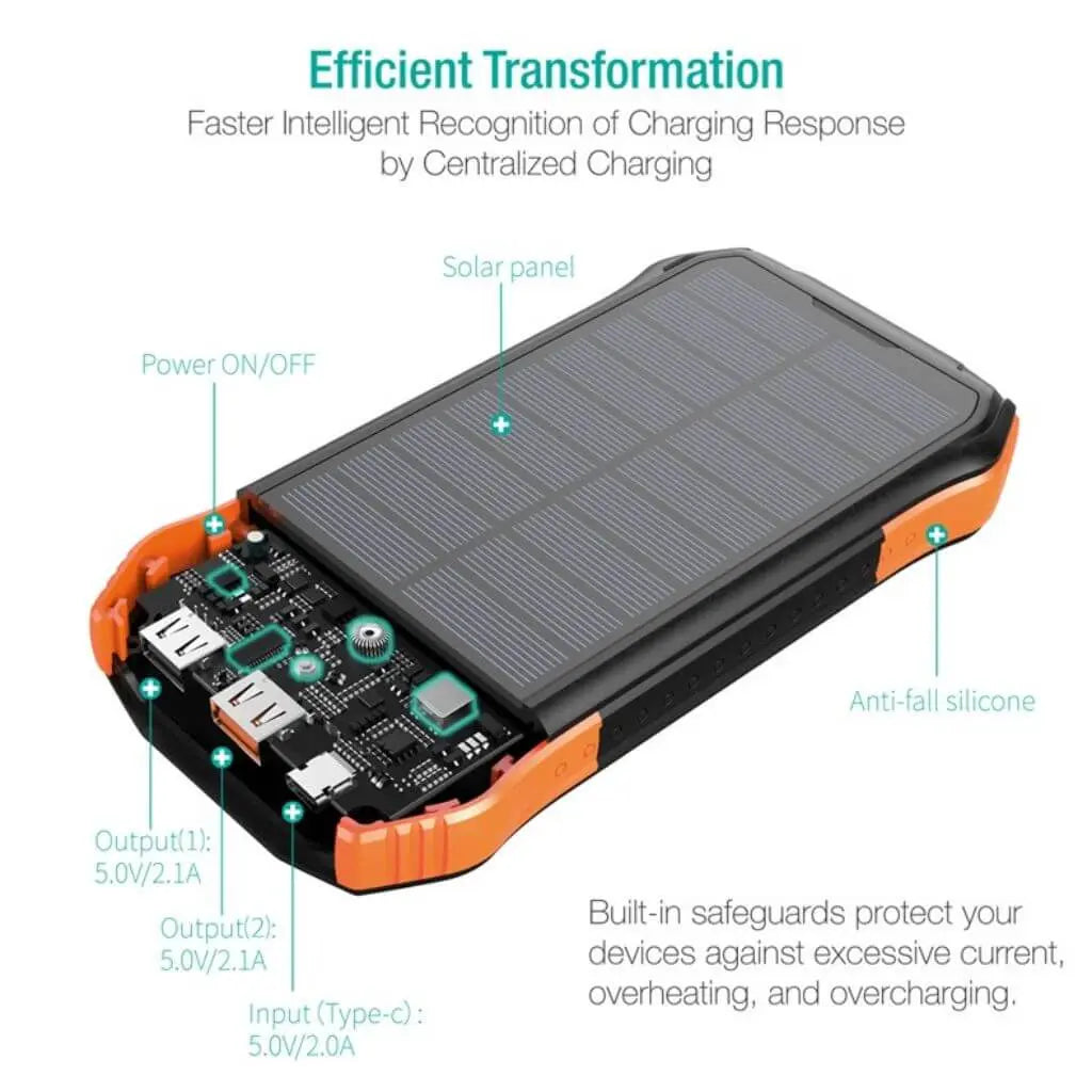 Solar Powerbank 16000mAh – Draagbare Waterdichte Oplader voor Avonturiers en Outdoor Gebruik