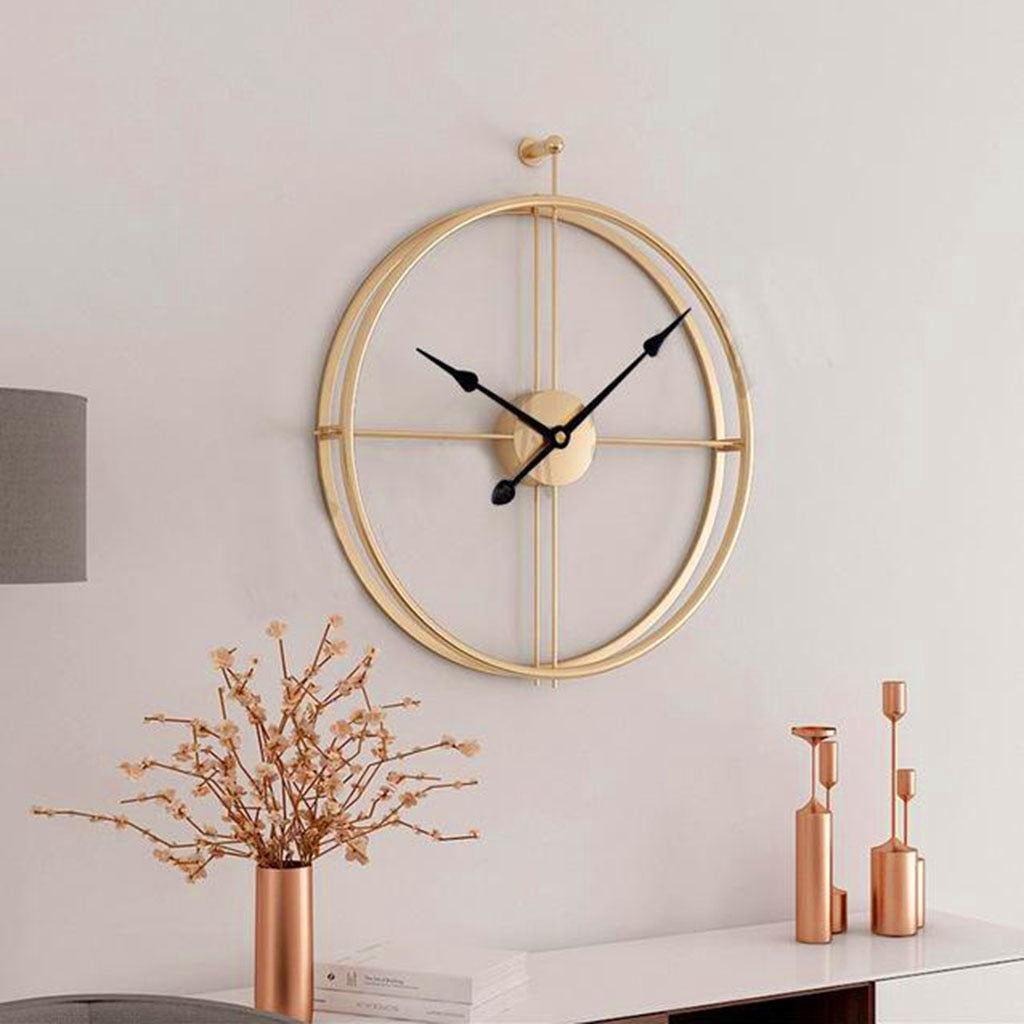 Nordische Minimalistische Wandklok - 55 cm Groot, Modern Design in Zwart, Goud en Zilver
