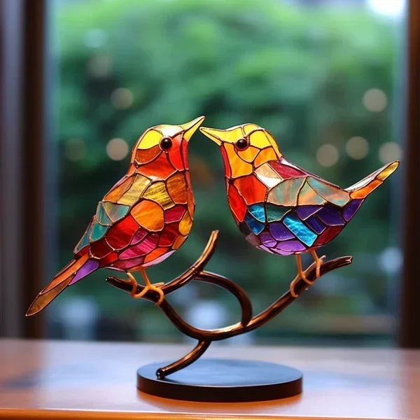 LuxeHome AvianElegance Vogels in Gekleurd Glas | Kunstzinnige Decoratie voor een Geraffineerd Interieur