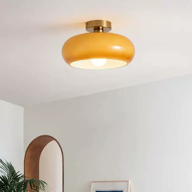 Retro Amber Ronde Glazen Plafondlamp