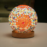 Sferische LED Dimbare Glazen Tafellamp - Boheems Barok Nachtlamp met Mozaïek & Houten Basis