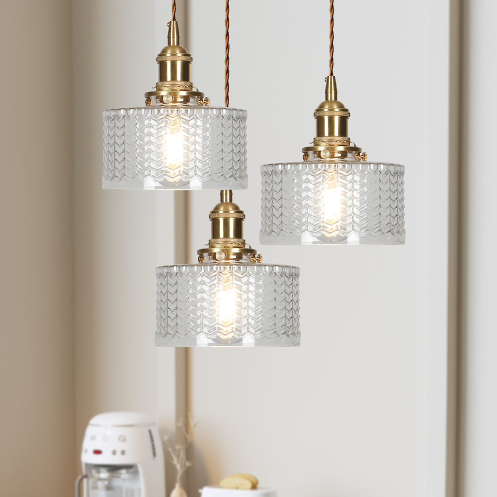 Retro Korte Cilinder Golvend Glazen Hanglamp