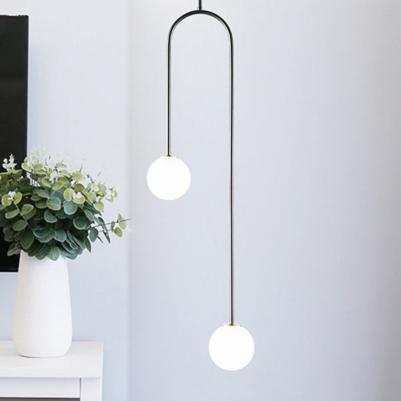 Moderne Cluster Hanglamp - Zwart/Goud Bollen met Witte Glazen LED