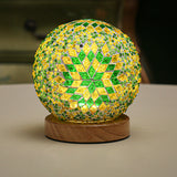 Sferische LED Dimbare Glazen Tafellamp - Boheems Barok Nachtlamp met Mozaïek & Houten Basis