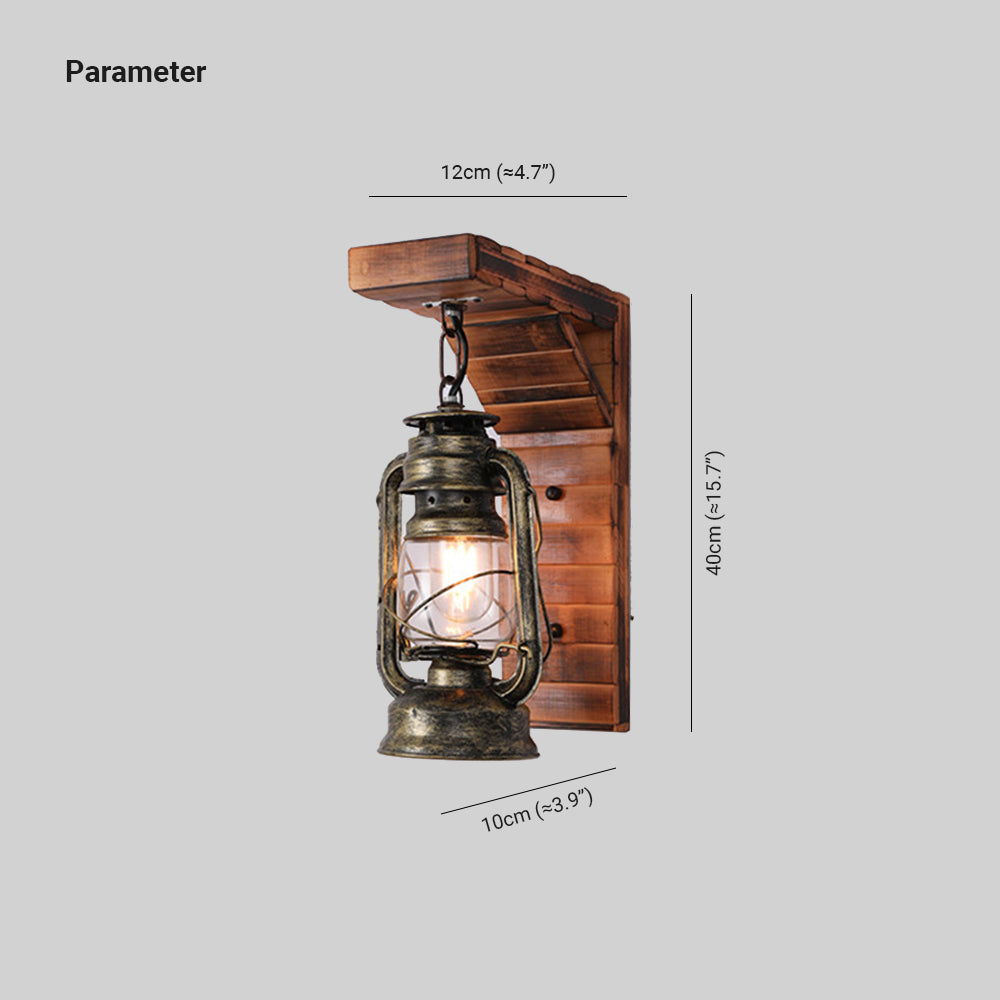 Vintage Lantaarn Wandlamp – Metalen en Houten Retro Verlichting voor Woonkamer en Slaapkamer