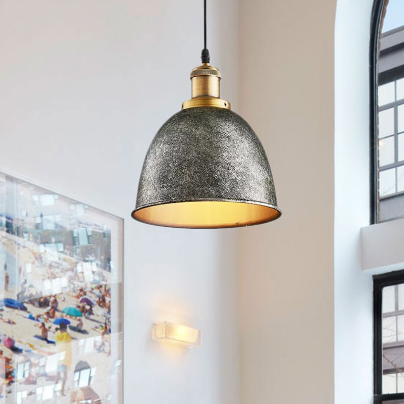 Industrieel Sfeervolle Hanglamp - Zwart/Roest Metaal - 1-Licht Dome Ontwerp met Verstelbare Ketting