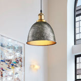 Industrieel Sfeervolle Hanglamp - Zwart/Roest Metaal - 1-Licht Dome Ontwerp met Verstelbare Ketting