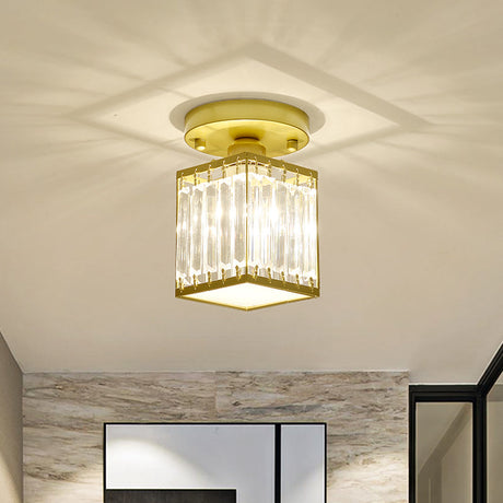 Luxe Kristallen Plafondlamp – Zwart/Goud Semi-Flush Design voor Foyers en Gangen – Elegante Verlichting
