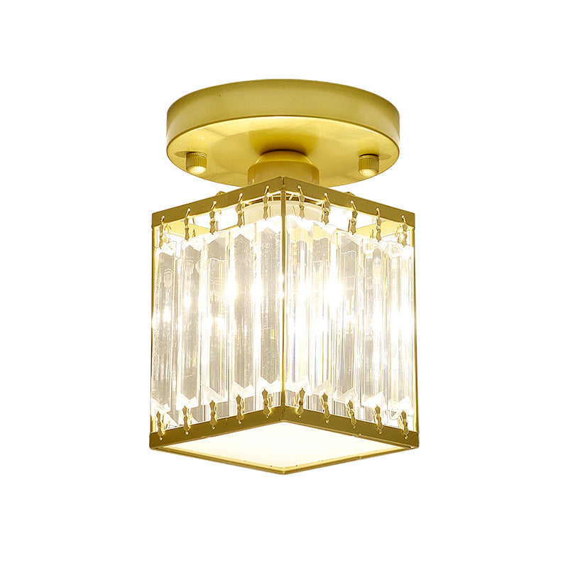 Luxe Kristallen Plafondlamp – Zwart/Goud Semi-Flush Design voor Foyers en Gangen – Elegante Verlichting