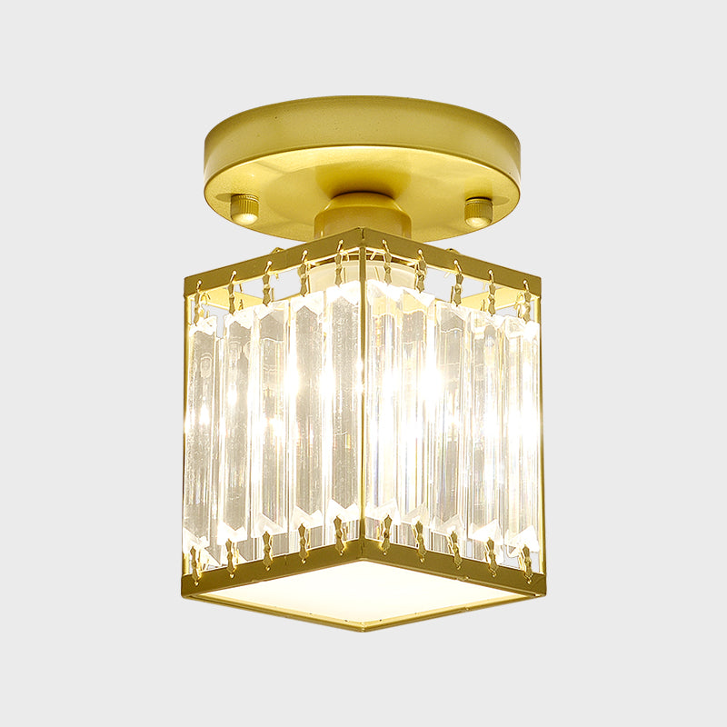 Luxe Kristallen Plafondlamp – Zwart/Goud Semi-Flush Design voor Foyers en Gangen – Elegante Verlichting