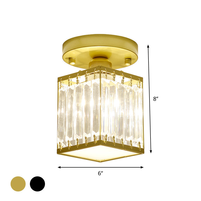 Luxe Kristallen Plafondlamp – Zwart/Goud Semi-Flush Design voor Foyers en Gangen – Elegante Verlichting